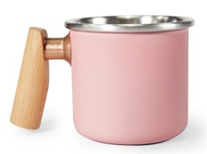 [트루비] 나무 손잡이 스테인리스 머그 컵 400ml (핑크) / 감성 캠핑 컵 홈카페